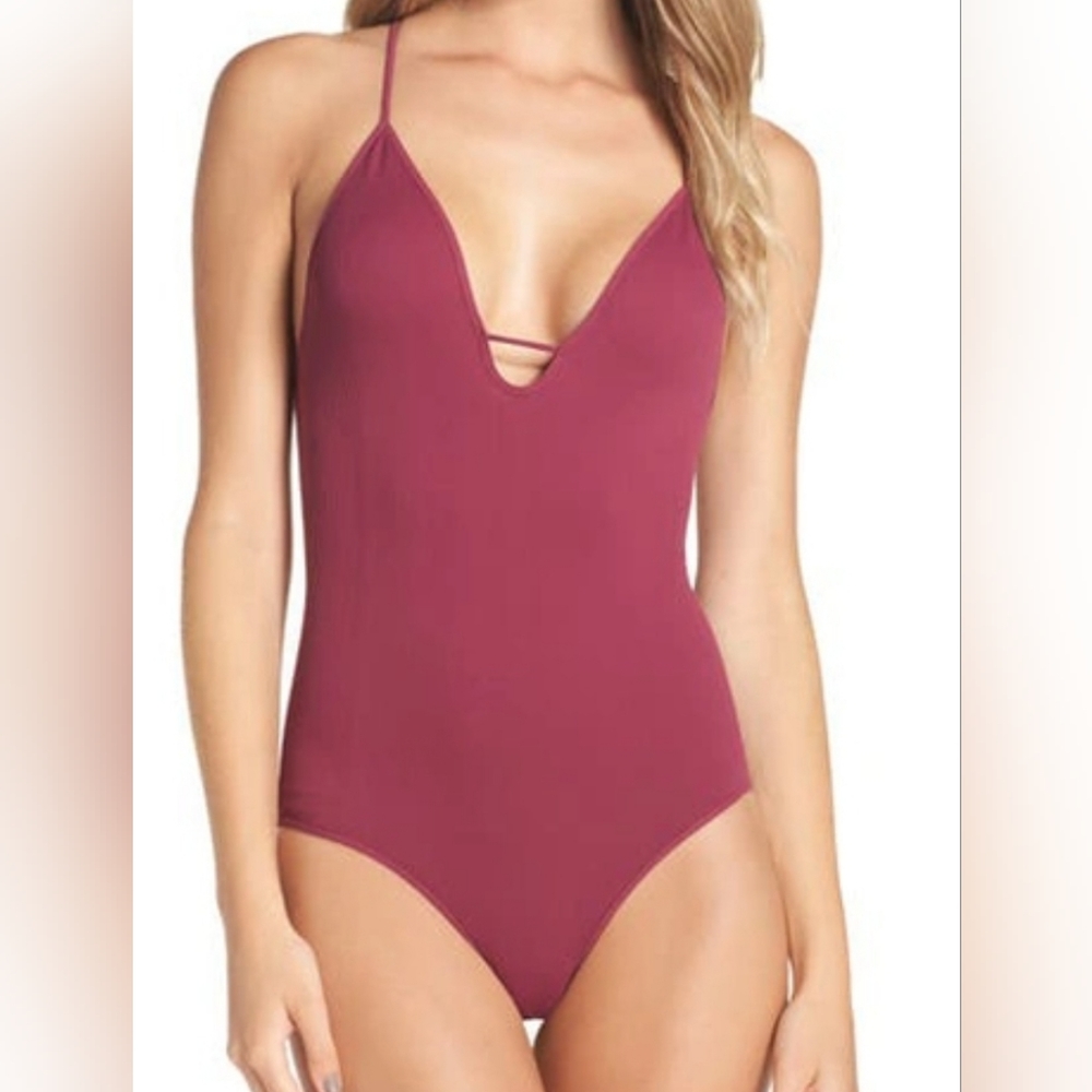 INTIMATELY FREE PEOPLE Move Along dark red ribbed racerback pull-on bodysuit NEW